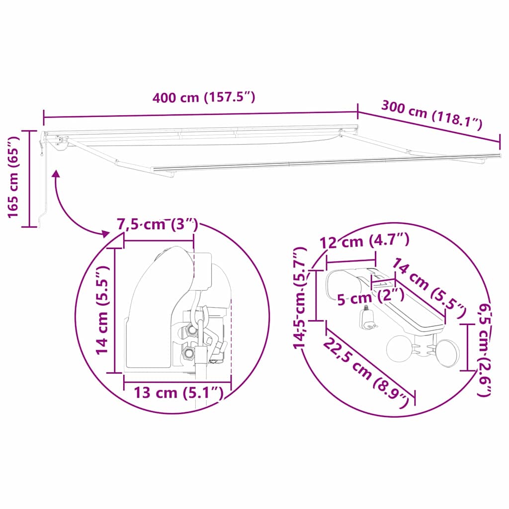 Markiseramme Hvid 400 × 300 cm Aluminium