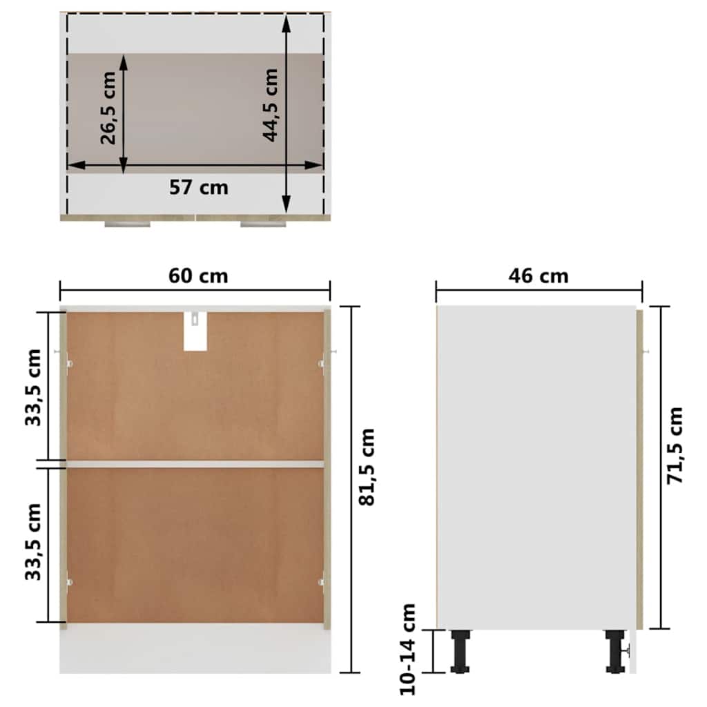 underskab "Lyon" Sonoma eg 60x46x81,5 cm konstrueret træ