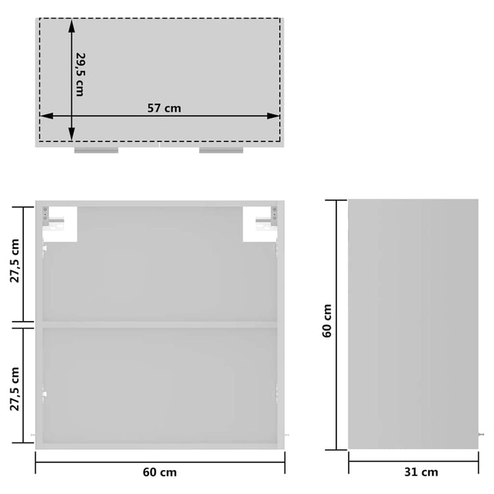 hængende vitrineskab "Lyon" hvid 60x31x60 cm konstrueret træ