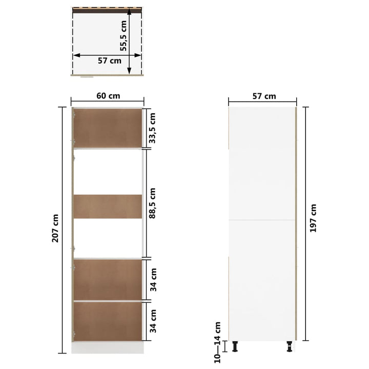 indbygningsskab til køl 60x57x207 cm konstrueret træ sonoma-eg