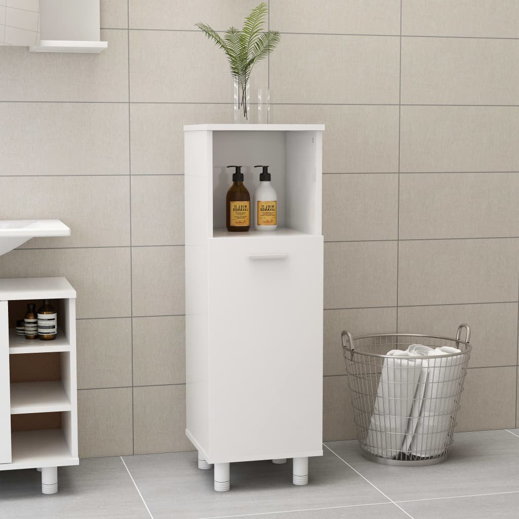 badeværelsesskab 30x30x95 cm konstrueret træ hvid højglans