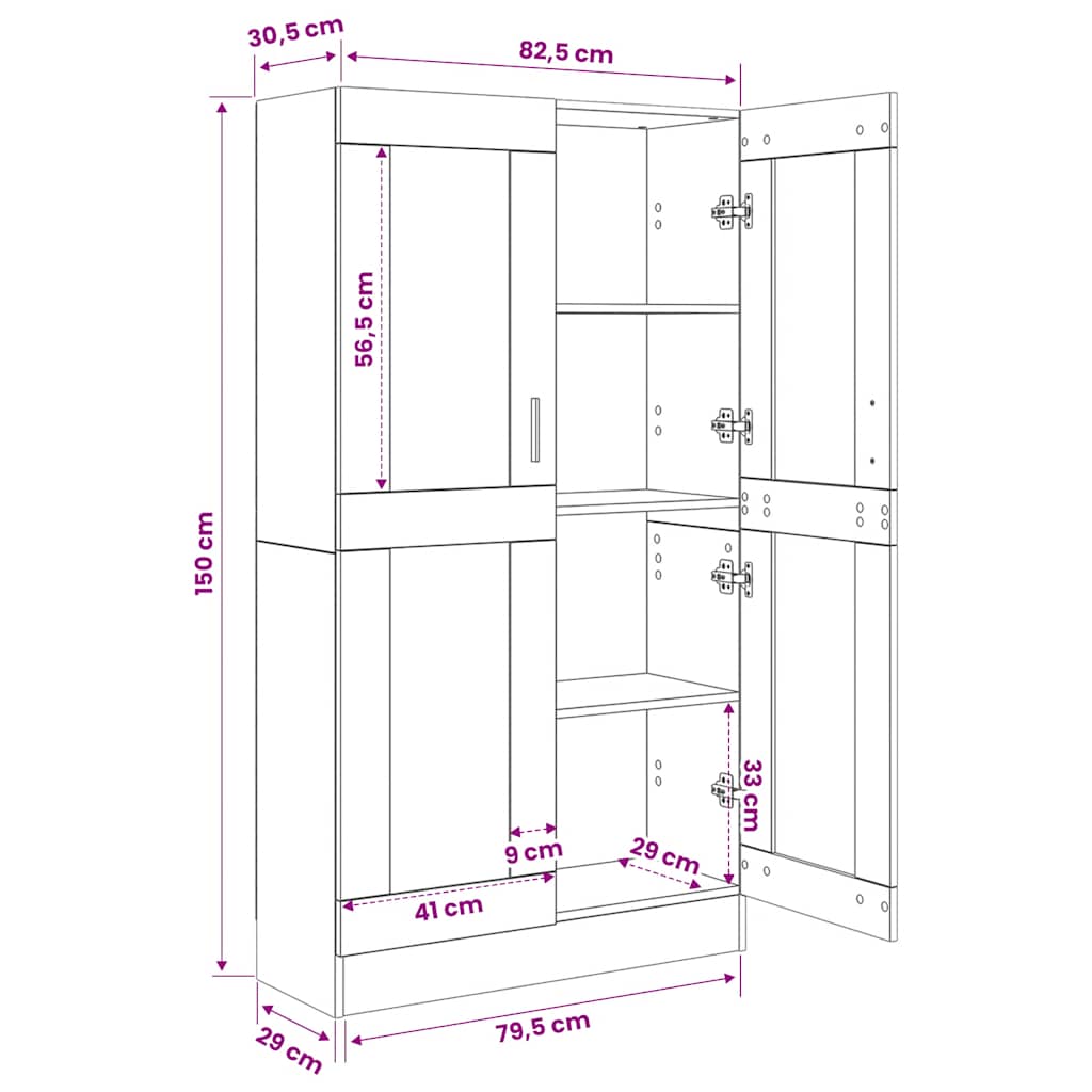 bogskab 82,5x30,5x150 cm konstrueret træ hvid