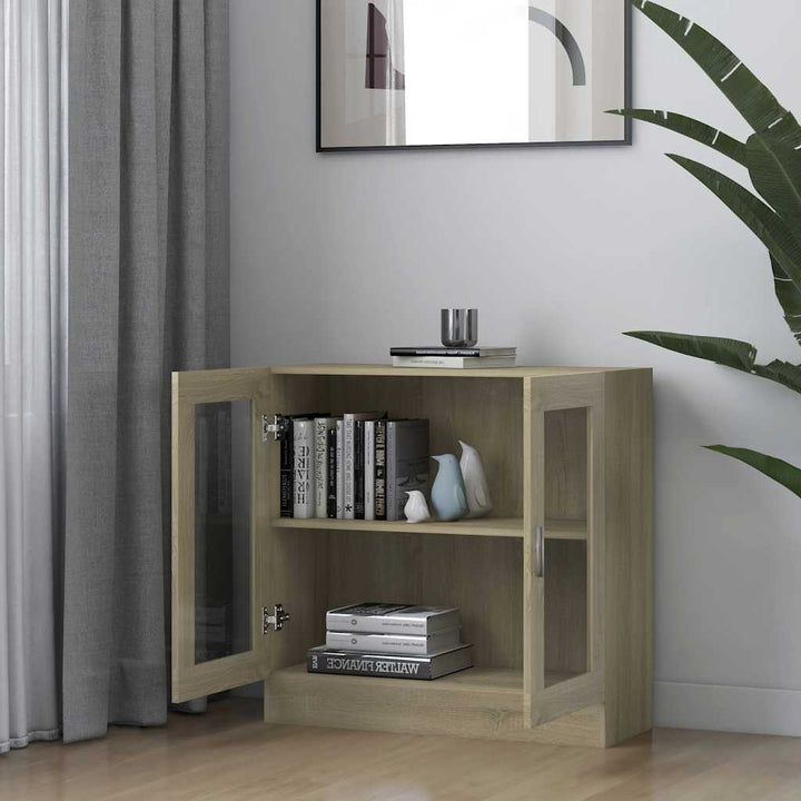 vitrineskab 82,5x30,5x80 cm konstrueret træ sonoma-eg