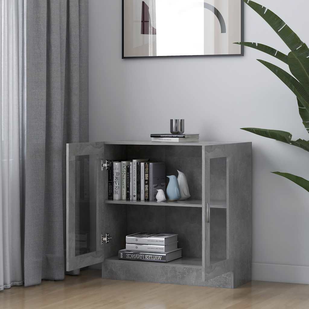 vitrineskab 82,5x30,5x80 cm konstrueret træ betongrå