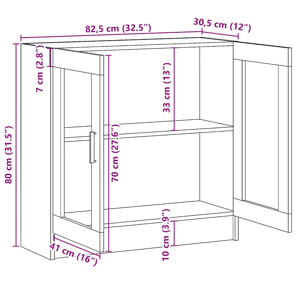 vitrineskab 82,5x30,5x80 cm konstrueret træ betongrå