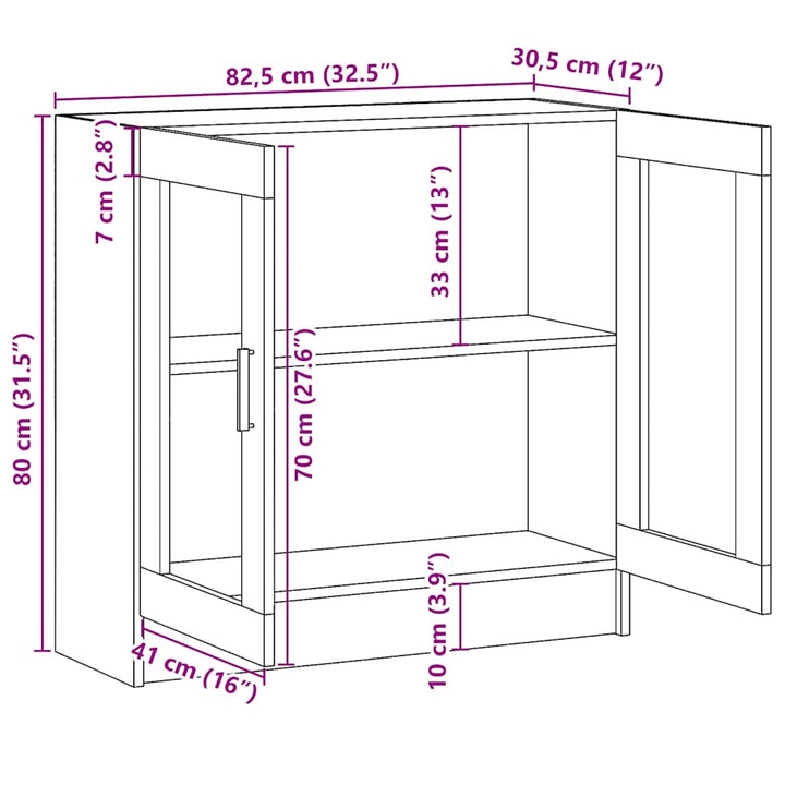vitrineskab 82,5x30,5x80 cm konstrueret træ betongrå