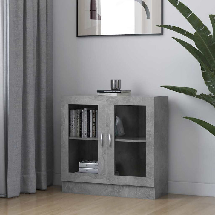 vitrineskab 82,5x30,5x80 cm konstrueret træ betongrå