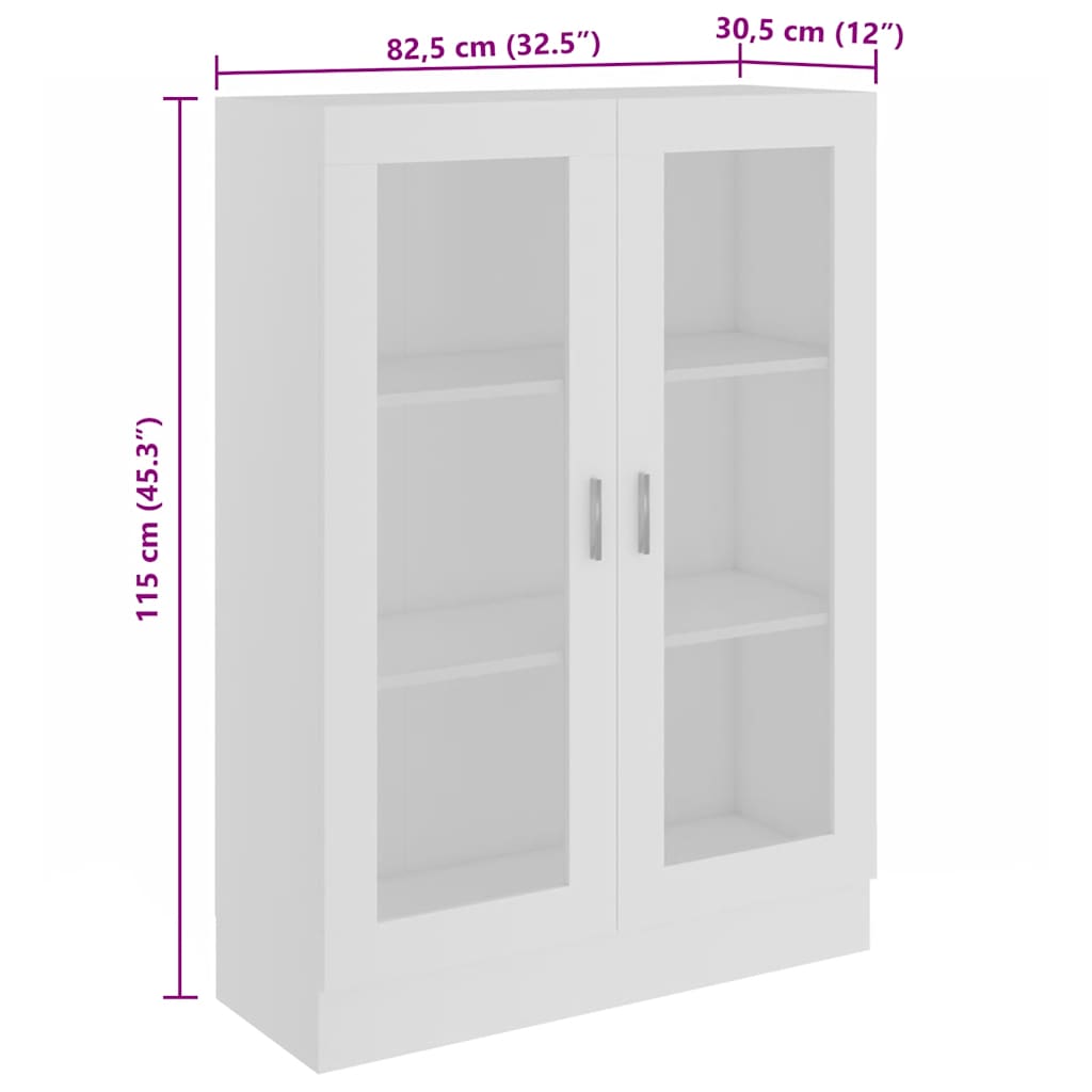 vitrineskab 82,5x30,5x115 cm spånplade hvid