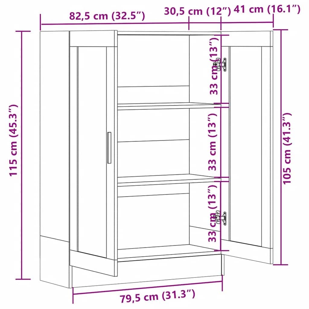 vitrineskab 82,5x30,5x115 cm spånplade hvid