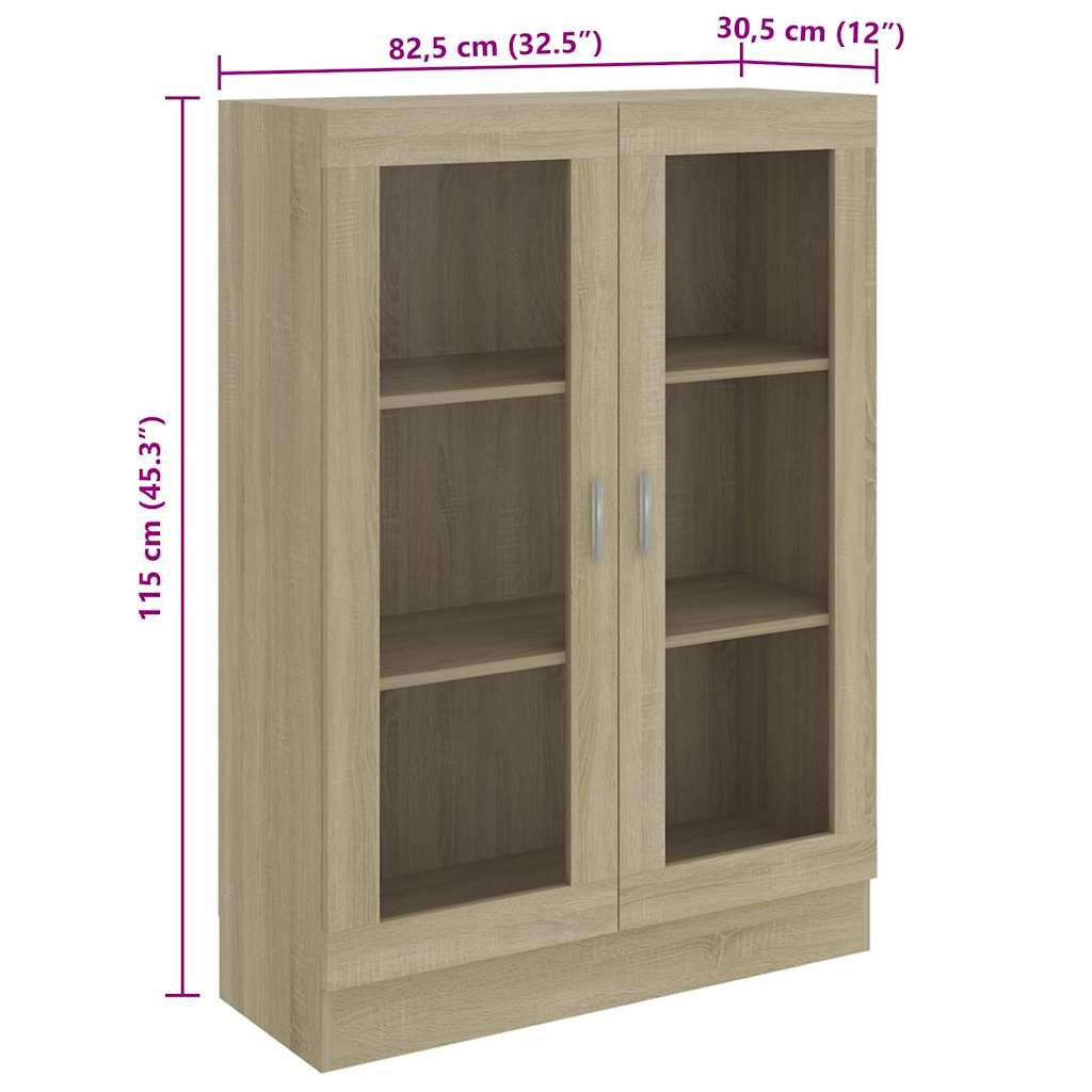 vitrineskab 82,5x30,5x115 cm konstrueret træ sonoma-eg