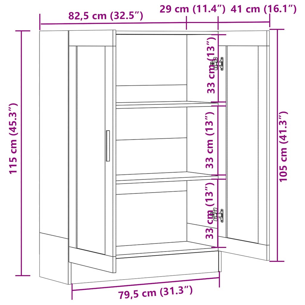 vitrineskab 82,5x30,5x115 cm konstrueret træ sonoma-eg