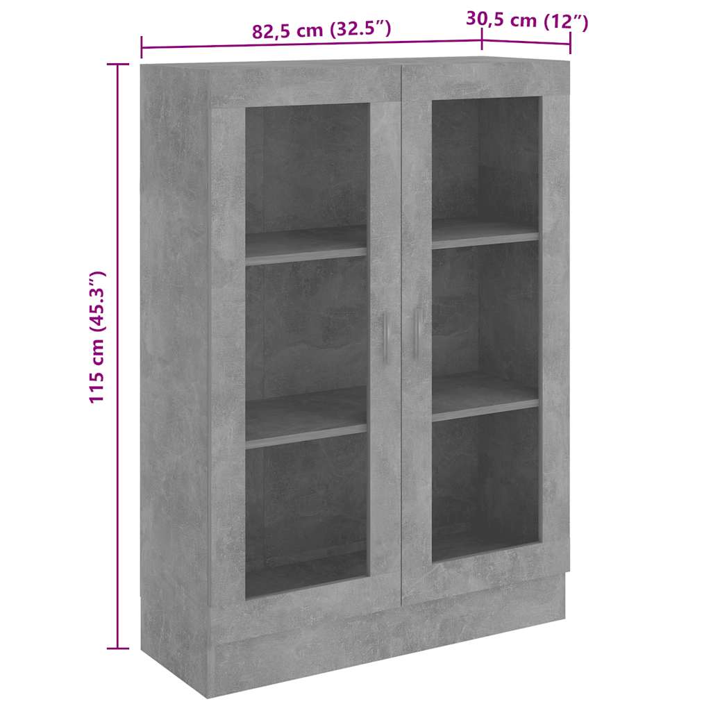 vitrineskab 82,5x30,5x115 cm konstrueret træ betongrå