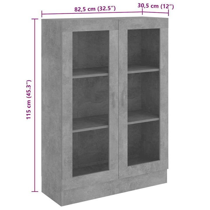vitrineskab 82,5x30,5x115 cm konstrueret træ betongrå