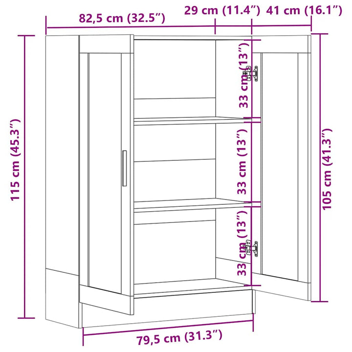 vitrineskab 82,5x30,5x115 cm konstrueret træ betongrå