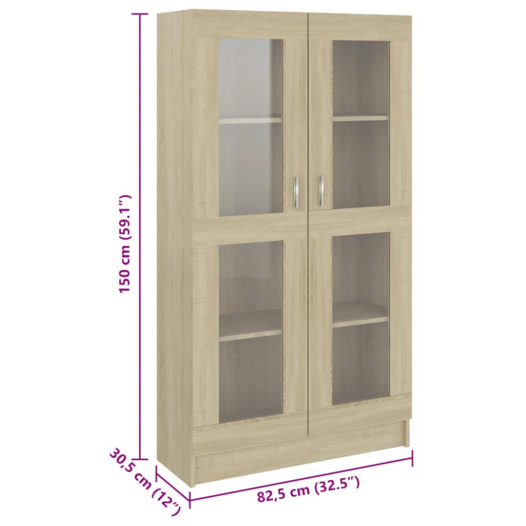 vitrineskab 82,5x30,5x150 cm konstrueret træ sonoma-eg