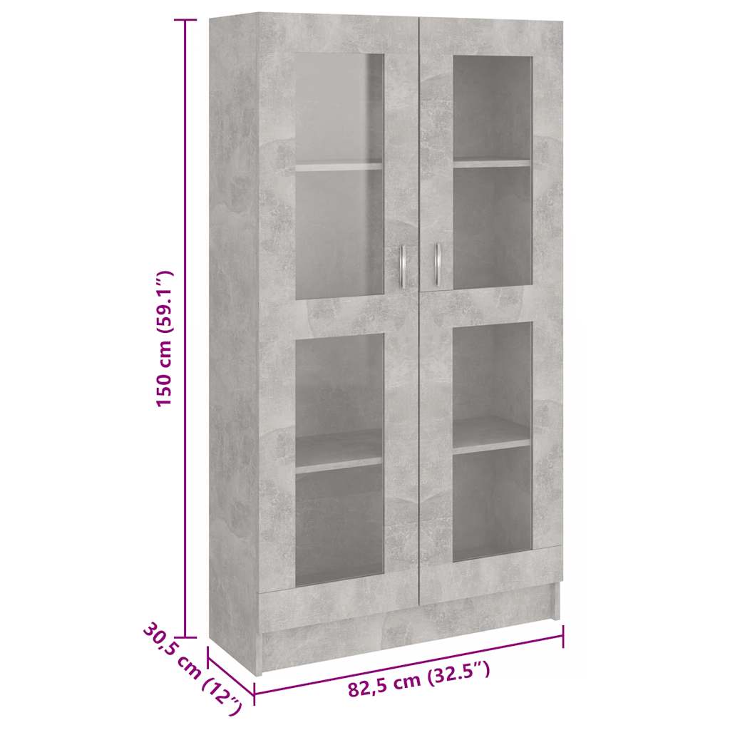 vitrineskab 82,5x30,5x150 cm konstrueret træ betongrå