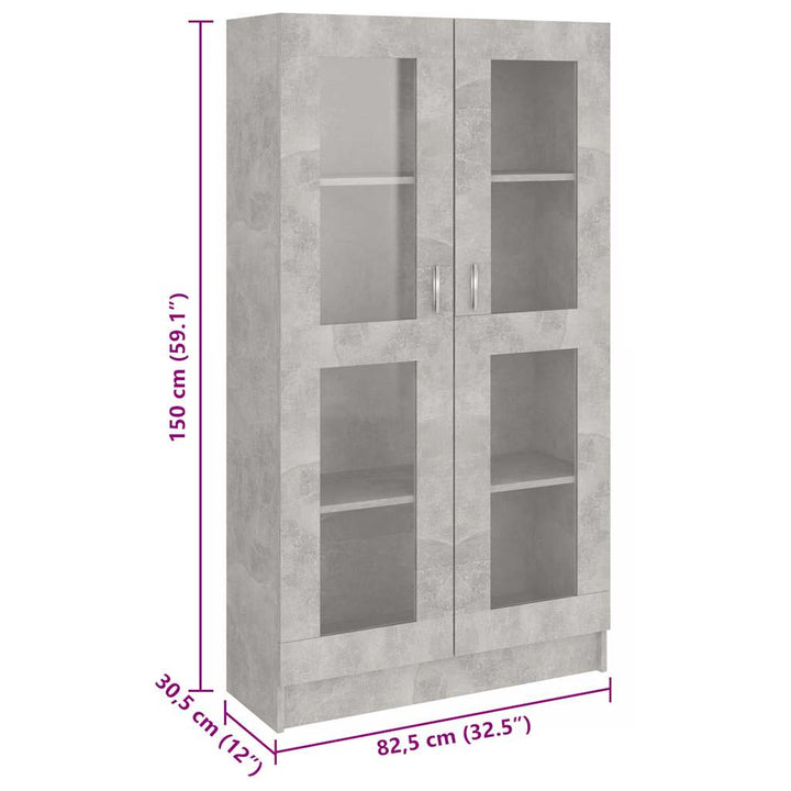 vitrineskab 82,5x30,5x150 cm konstrueret træ betongrå
