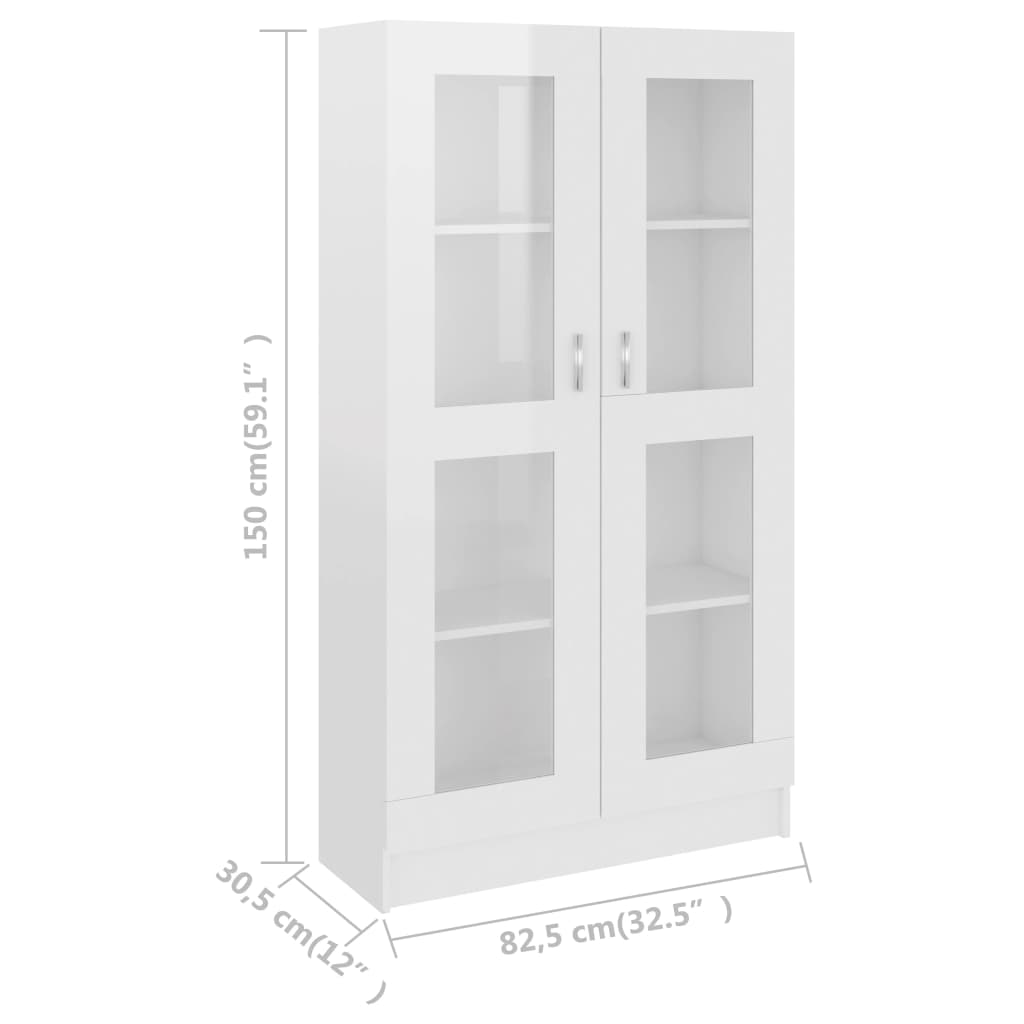 vitrineskab 82,5x30,5x150 cm konstrueret træ hvid højglans