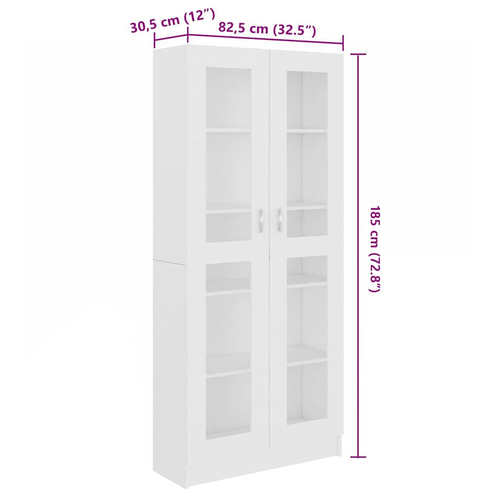 vitrineskab 82,5x30,5x185 cm konstrueret træ hvid