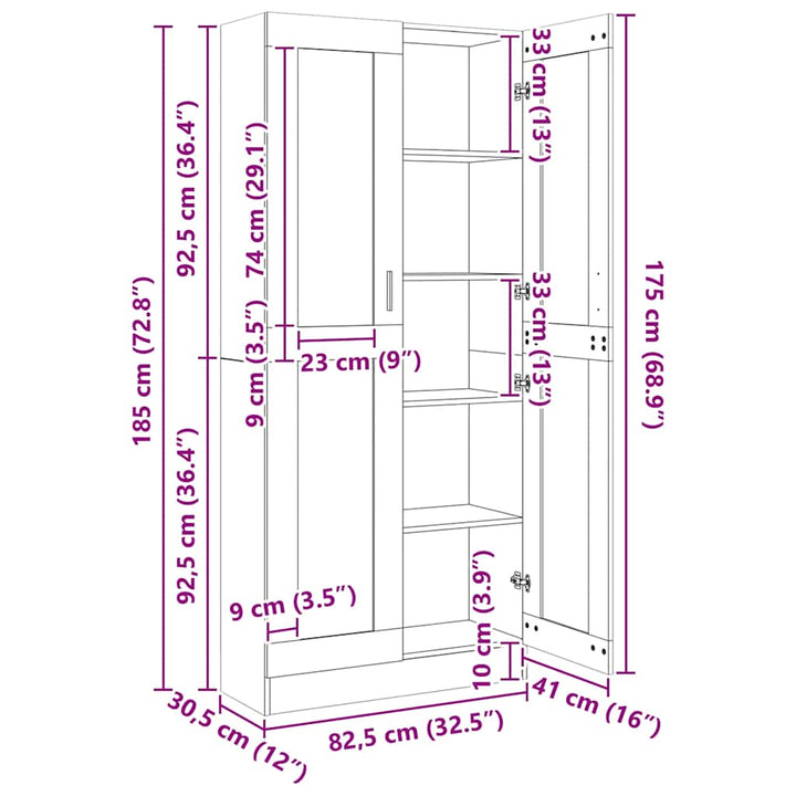 vitrineskab 82,5x30,5x185 cm konstrueret træ hvid