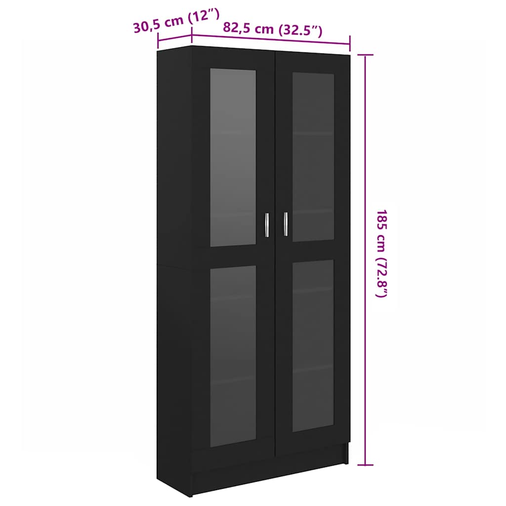 vitrineskab 82,5x30,5x185 cm konstrueret træ sort