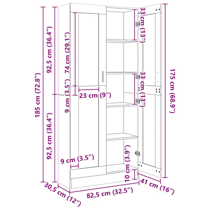 vitrineskab 82,5x30,5x185 cm konstrueret træ sort