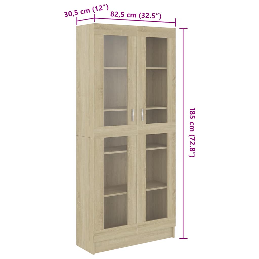 vitrineskab 82,5x30,5x185 cm konstrueret træ sonoma-eg