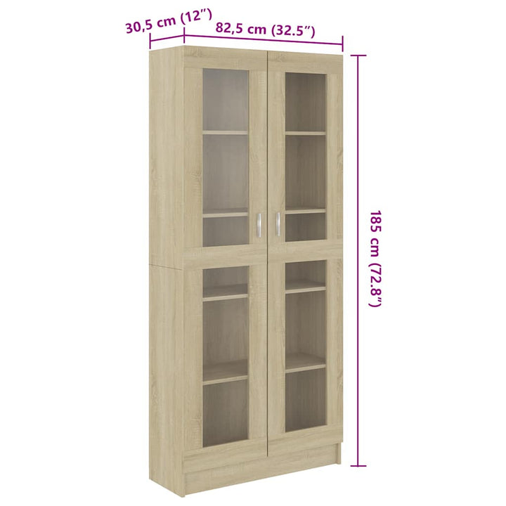 vitrineskab 82,5x30,5x185 cm konstrueret træ sonoma-eg
