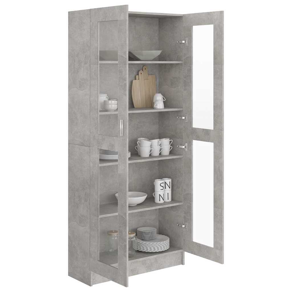 vitrineskab 82,5x30,5x185 cm konstrueret træ betongrå