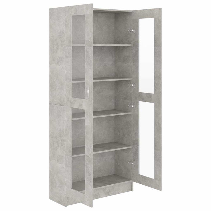 vitrineskab 82,5x30,5x185 cm konstrueret træ betongrå
