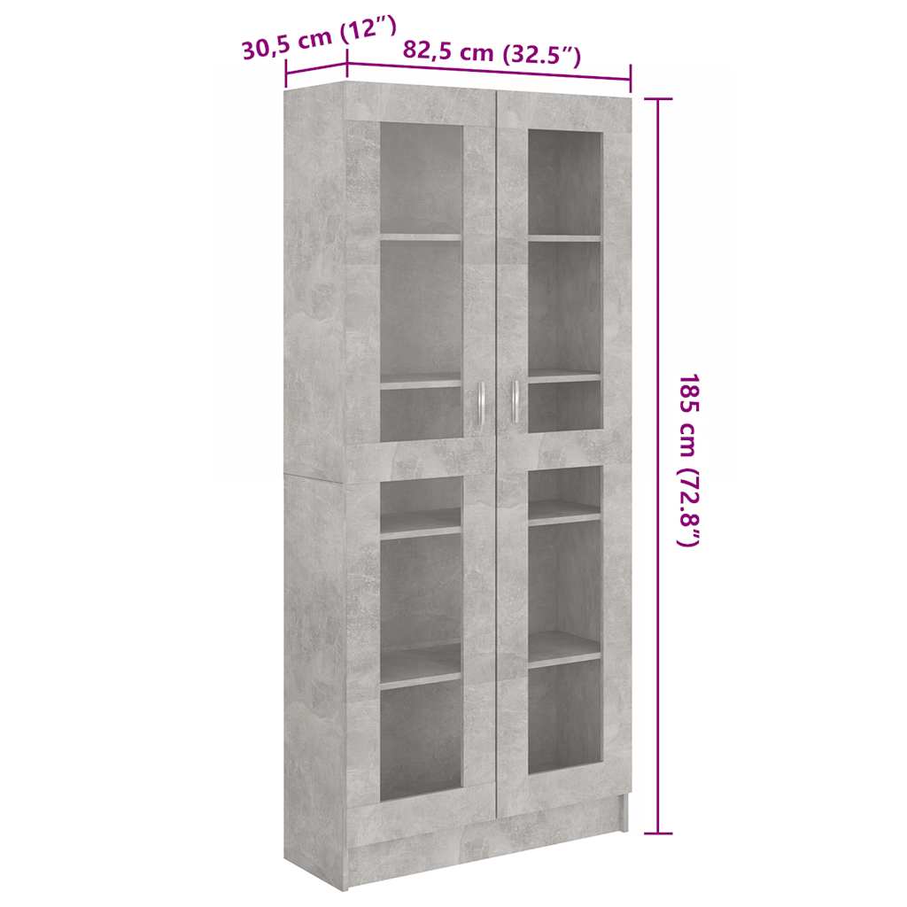 vitrineskab 82,5x30,5x185,5 cm konstrueret træ betongrå