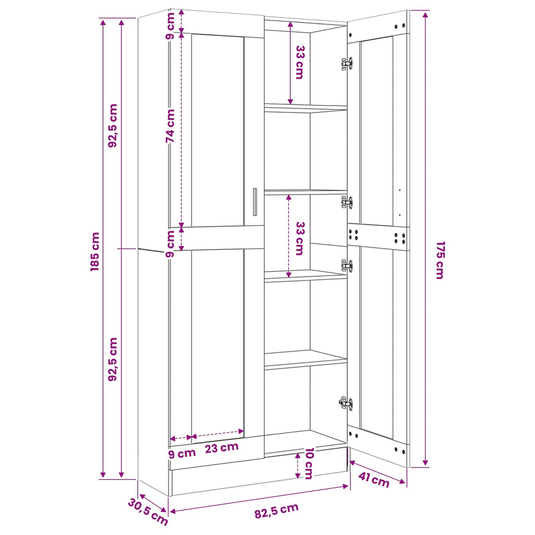 vitrineskab 82,5x30,5x185,5 cm konstrueret træ betongrå