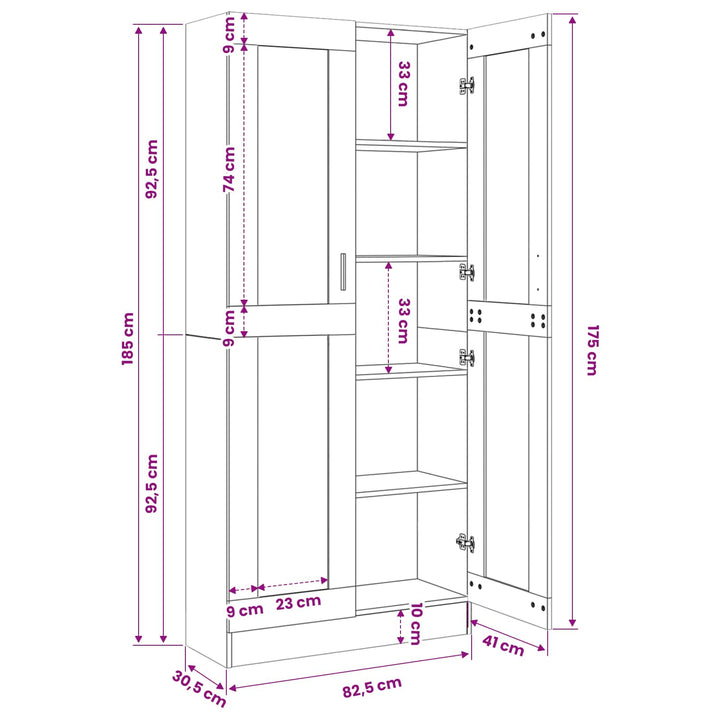 vitrineskab 82,5x30,5x185,5 cm konstrueret træ betongrå