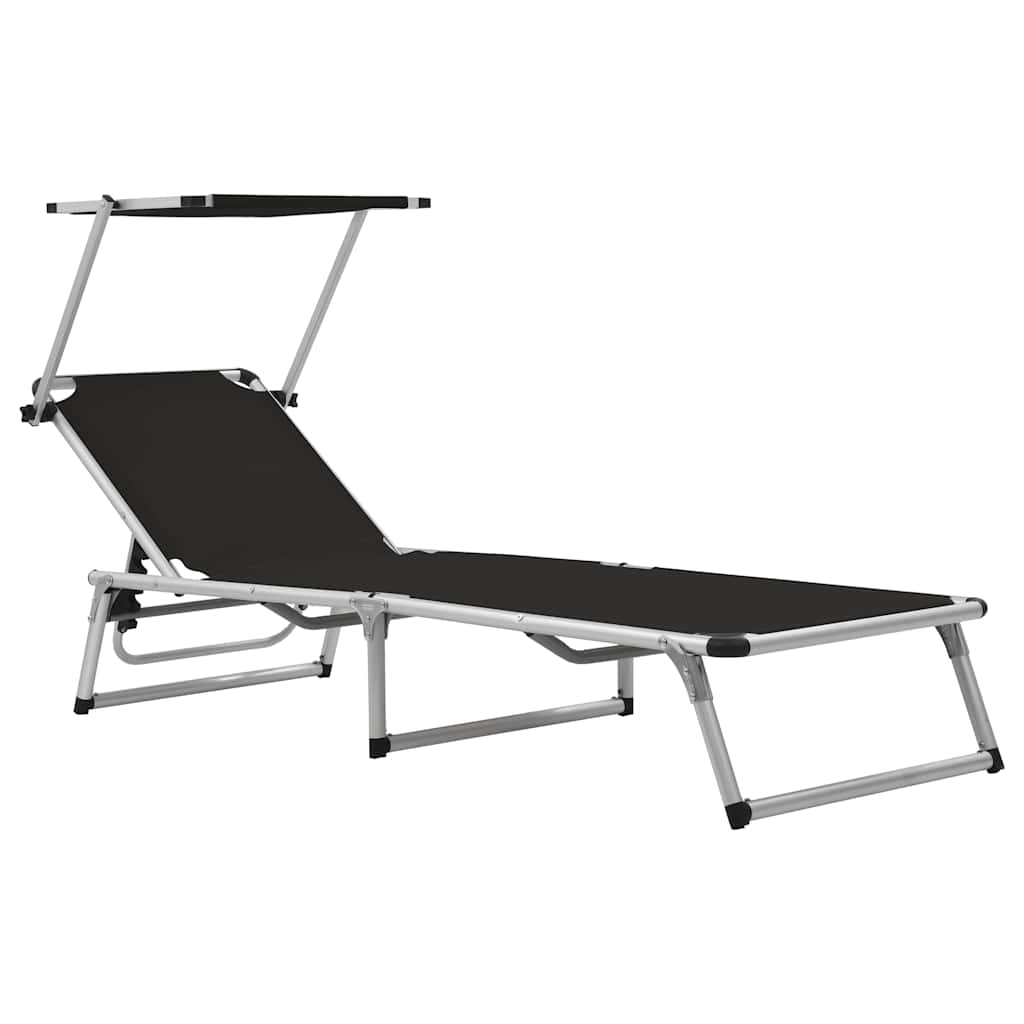 foldbare liggestole m. baldakin 2 stk. aluminium textilene sort
