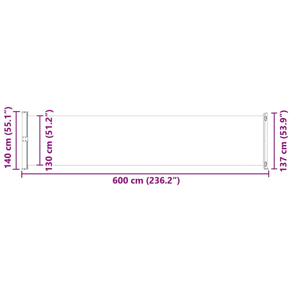 sidemarkise til terrassen 140x600 cm sammenrullelig blå