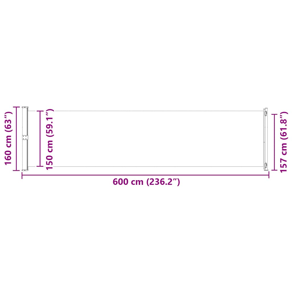 sammenrullelig sidemarkise til terrassen 600x160 cm grå
