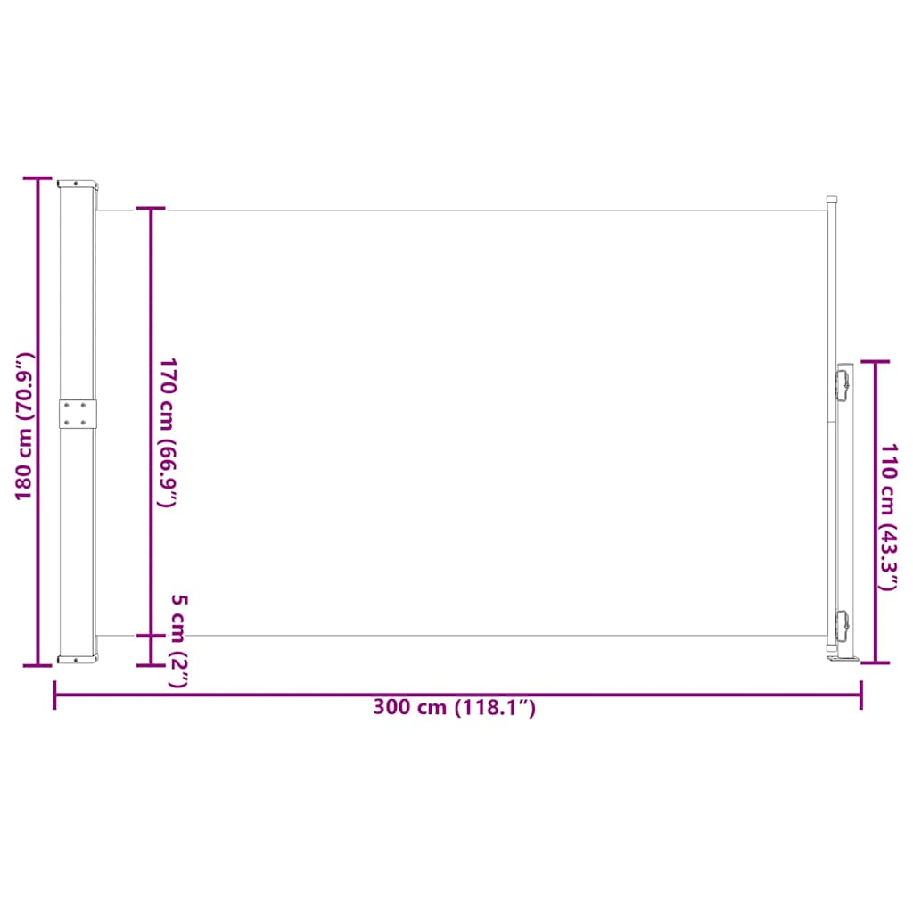 sammenrullelig sidemarkise til terrassen 180x300 cm brun
