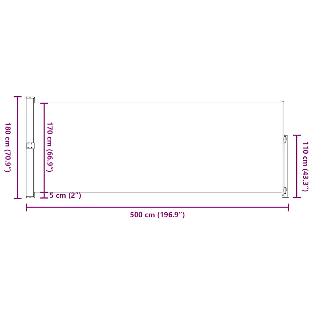 sammenrullelig sidemarkise til terrassen 180x500 cm sort