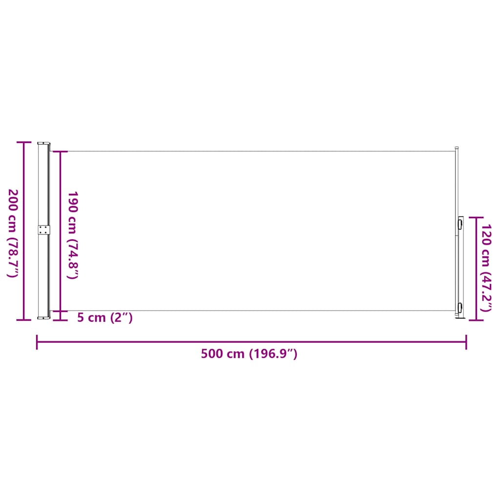 sammenrullelig sidemarkise til terrassen 200x500 cm sort