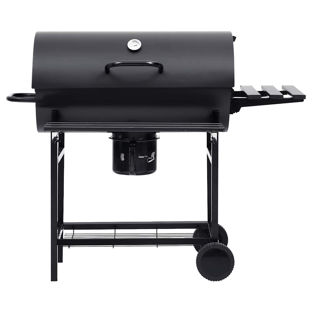 tøndegrill med hjul og hylder 115x85x95 cm stål sort