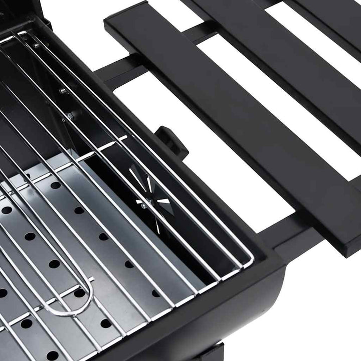 tøndegrill med hjul og hylder 115x85x95 cm stål sort
