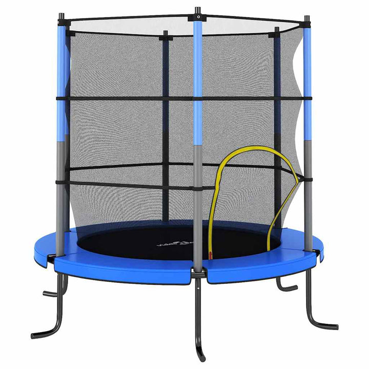 trampolinsæt med sikkerhedsnet 140x160 cm rund blå