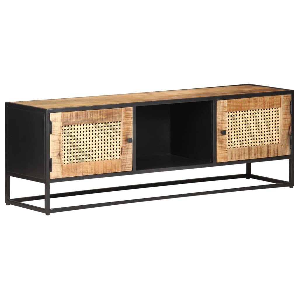 tv-skab 120x30x40 cm ru mangotræ og naturlig rørflet