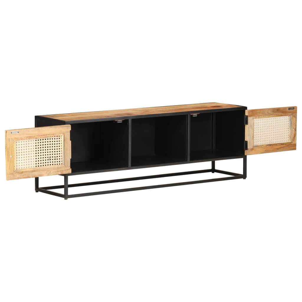 tv-skab 120x30x40 cm ru mangotræ og naturlig rørflet