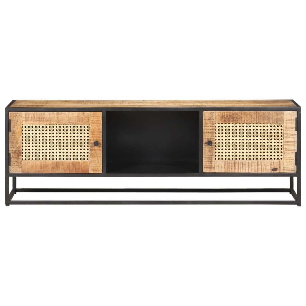 tv-skab 120x30x40 cm ru mangotræ og naturlig rørflet