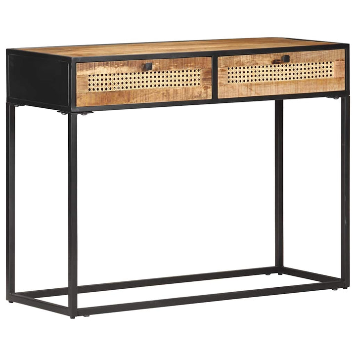 konsolbord 100x35x75 cm ru mangotræ og naturligt rørflet