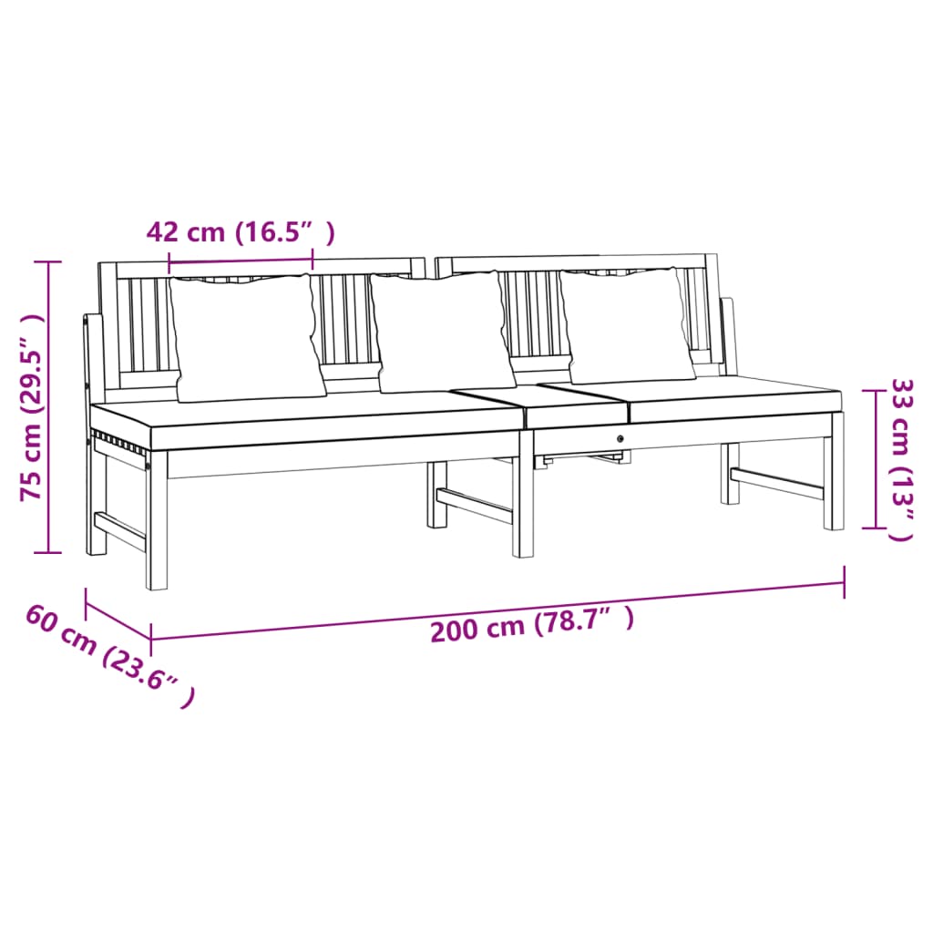 daybed med cremefarvet hynde 200x60x75 cm massivt akacietræ