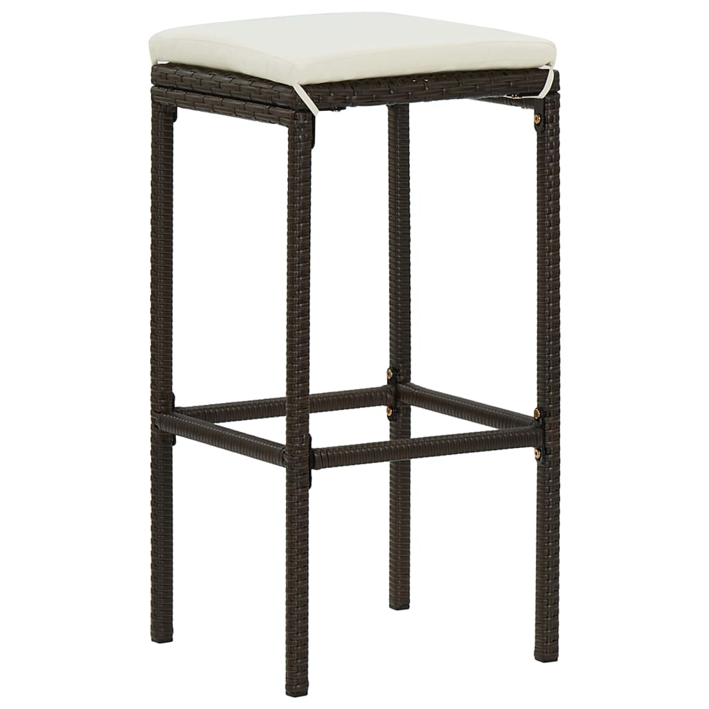 barstole med hynder 4 stk. polyrattan brun