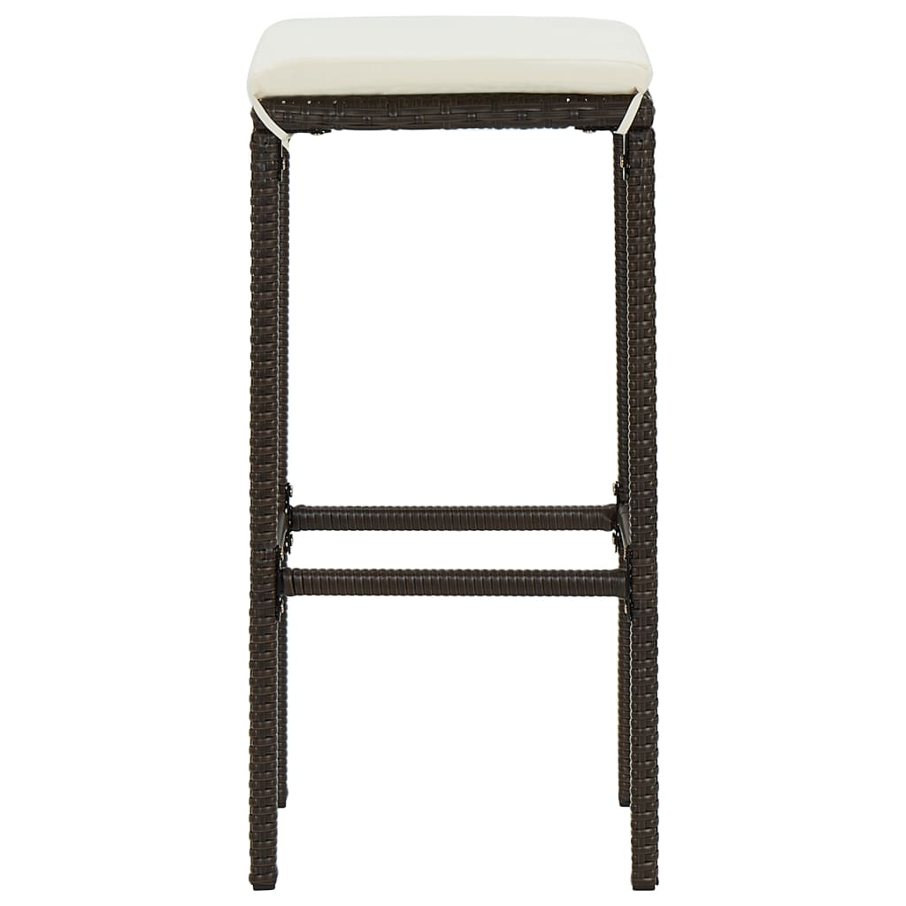 barstole med hynder 4 stk. polyrattan brun