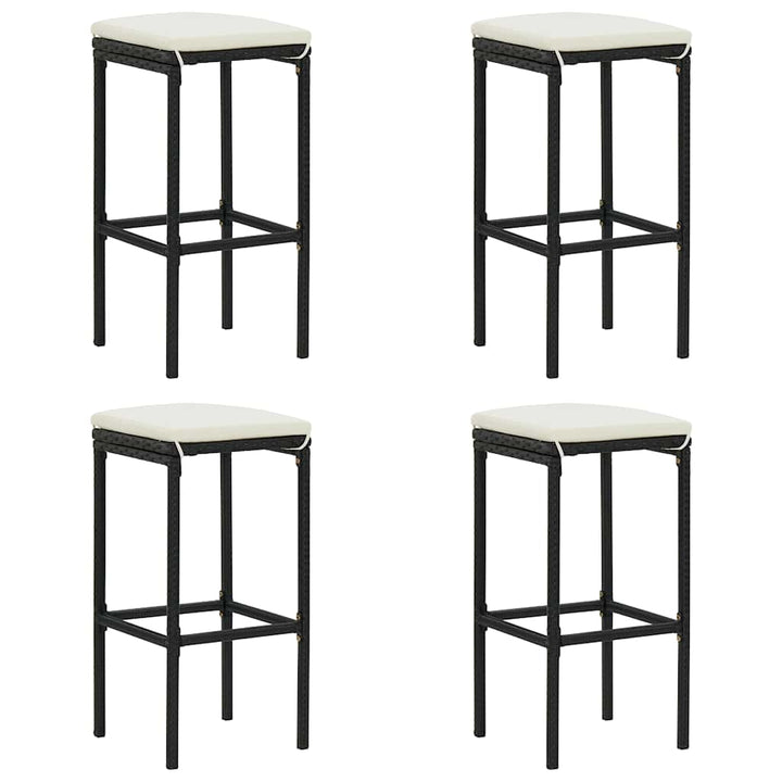 barstole med hynder 4 stk. polyrattan sort